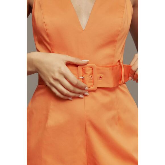 NWT Anthropologie x Hutch Belted V-Neck Romper $168 SIZE 4 Tangerine - Picture 2 of 5